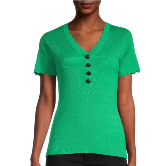 Karl Lagerfeld Tops - Karl Lagerfeld Paris Ribbed  Knit Green Sweater Top
